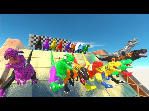 Team T-rex vs Spinosaurus Dc Marvel Free Fall Speed ​​Race Hunting Found Jurassic world evolution 2