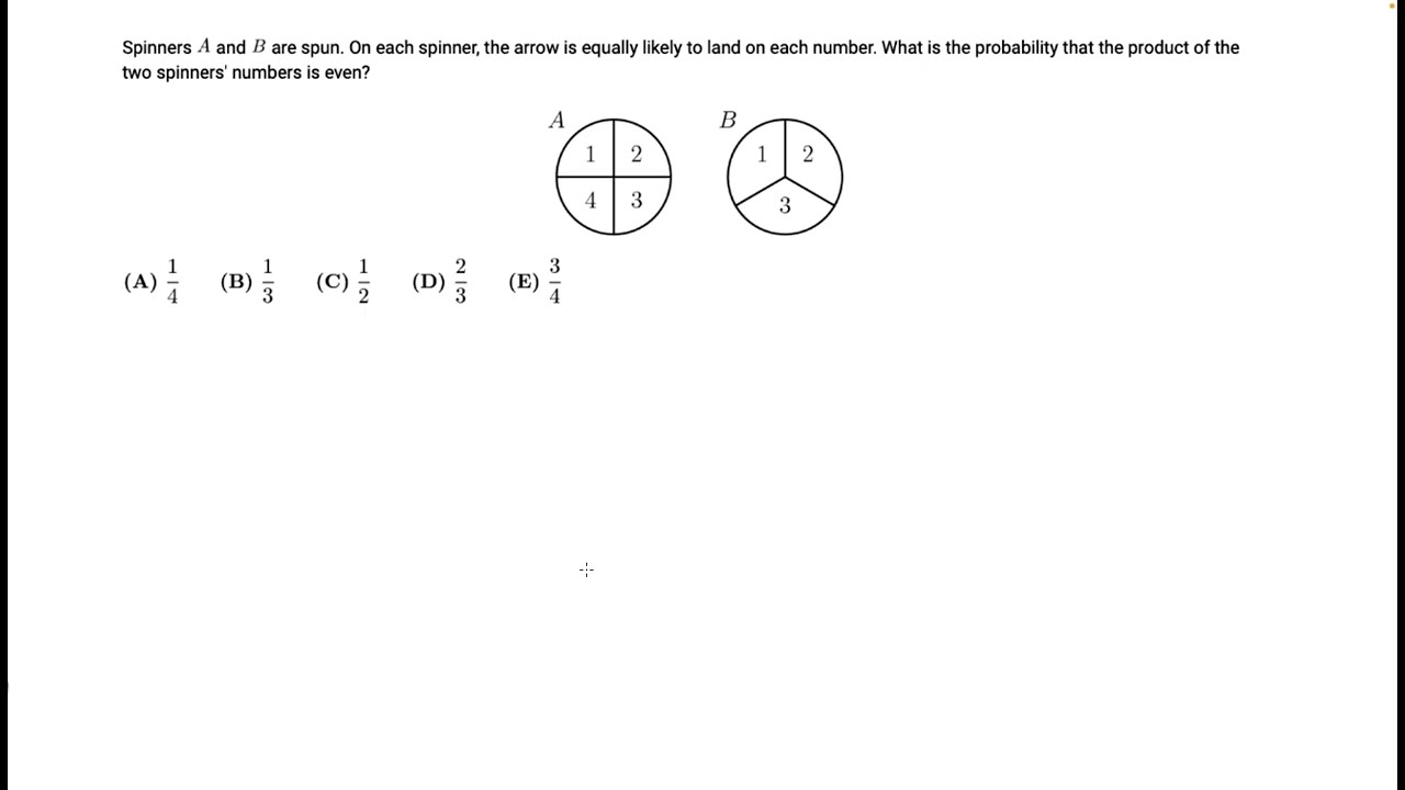 AMC 8 2004 Question 21 - Spinners A and B are spun. On each spinner, the arrow is equally likely to