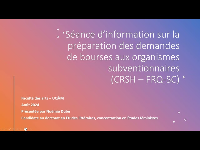 Séance d&rsquo;information sur les bourses 2024 au doctorat de la Faculté des arts