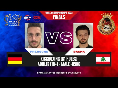 K1 Male Adults -85kg PREUSCHE (GER) vs BASMA (LEB) || GCO/WKU WORLD Championships 2022