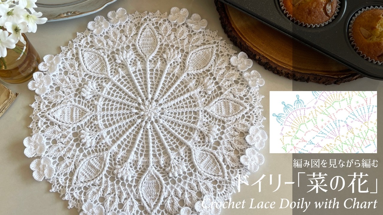 編み図を見ながら編む・レース編みドイリー「菜の花」No.58