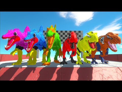 Death Fall Speed ​​Race Championship 3 Spinosaurus vs 3 Tyrannosaurus Superheroes Dc Marvel ARBS