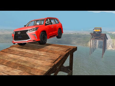 Cars Jumping and Crashing vs Broken Bridge RAP - Super Car Rescue Crane vs Deep River - BeamNG.Drive