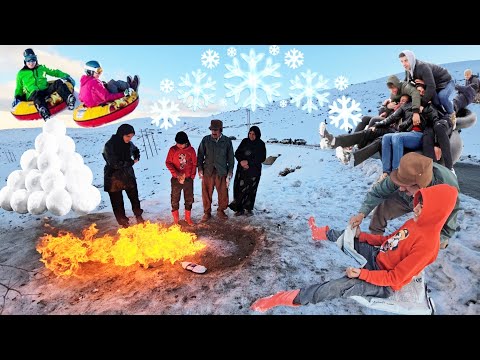 Joy Search: Javad's Family Adventure in the Snowy Mountains with Akbar's enthusiastic passion❄️😍💞🌺🌨🥶