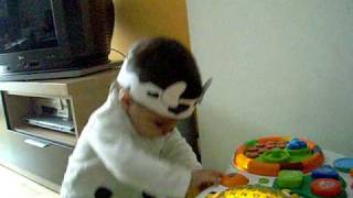Jugando con el disfraz de vaca