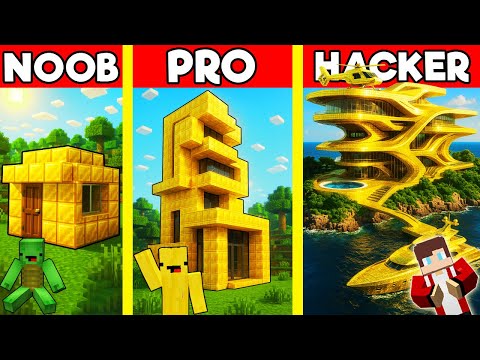 FUTURISTIC GOLDEN MANSION Build Battle In Minecraft NOOB VS PRO CHALLENGE Maizen Mizen Mazien Parody