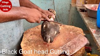 Black Goat head cutting skills | Amazing goat head cutting process | Village Cutting Skills