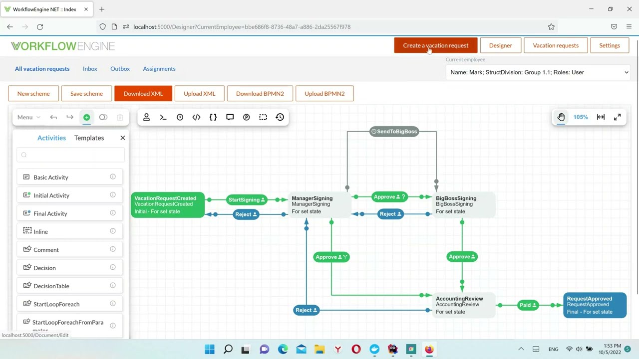 Workflow Engine Demo Overview - Running a process