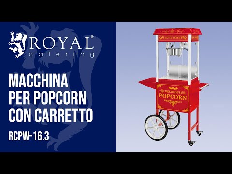 Video - Macchina per popcorn con carrello - Design retrò - Rossa