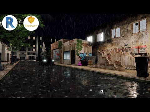 Street with Ruined Buildings Rain Animation | Revit+Enscape 2.9