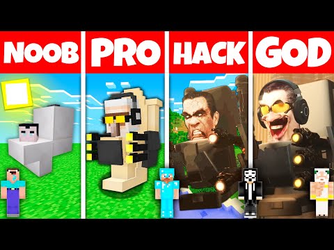 Minecraft Battle: NOOB vs PRO vs HACKER vs GOD GMANTOILET 2 BASE HOUSE BUILD CHALLENGE Animation