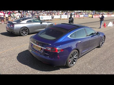 Tesla P100D vs Nissan GT-R vs Tesla P85D vs Mercedes AMG GT vs Ferrari 458 vs 550HP Honda Civic