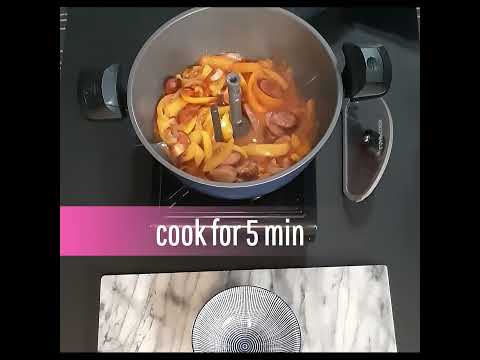 Hungarian Sausage Lecsó - Sausage Pepper, Onion and Tomato Stew