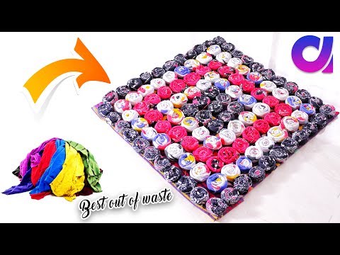 how to Reuse Your Old Clothes to make rugs, carpet, table mat | clothes recycling | Artkala 251