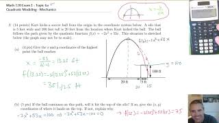 PreCalc Exam 1 Review - Topic 6a - Quadratic Modeling Mechanics