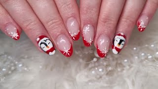 How to prep oily and thin nails for gel application. Christmas penguin and french manicure nail art
