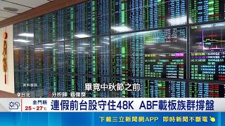 台股中秋前量縮收跌133點 驚險守住48K大關 美債殖利率升+川習會登場 外資賣超338億 數據給足多頭底氣! 節後1個月平均漲逾5％｜三立財經iNEWS
