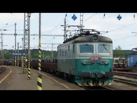 Czech Republic: Electric hauled freights passing Hranice na Morave station