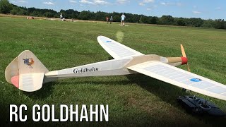 Antique Model Goldhahn! Nice Old Retro RC Motor Glider Goldhahn Flying At Flight Show