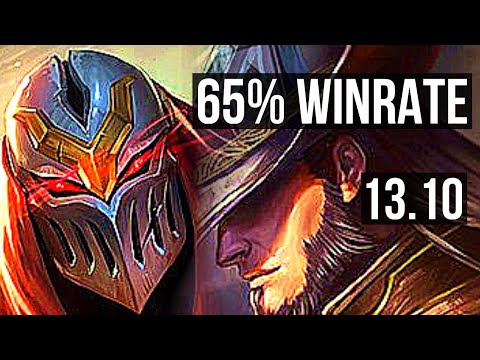 ZED vs TWISTED FATE (MID) | 8/1/7, 65% winrate, Godlike | KR Master | 13.10