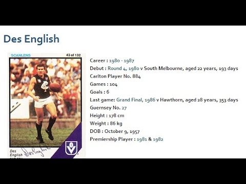 Des English 1980 and 81 - Carlton Football Club Past Player