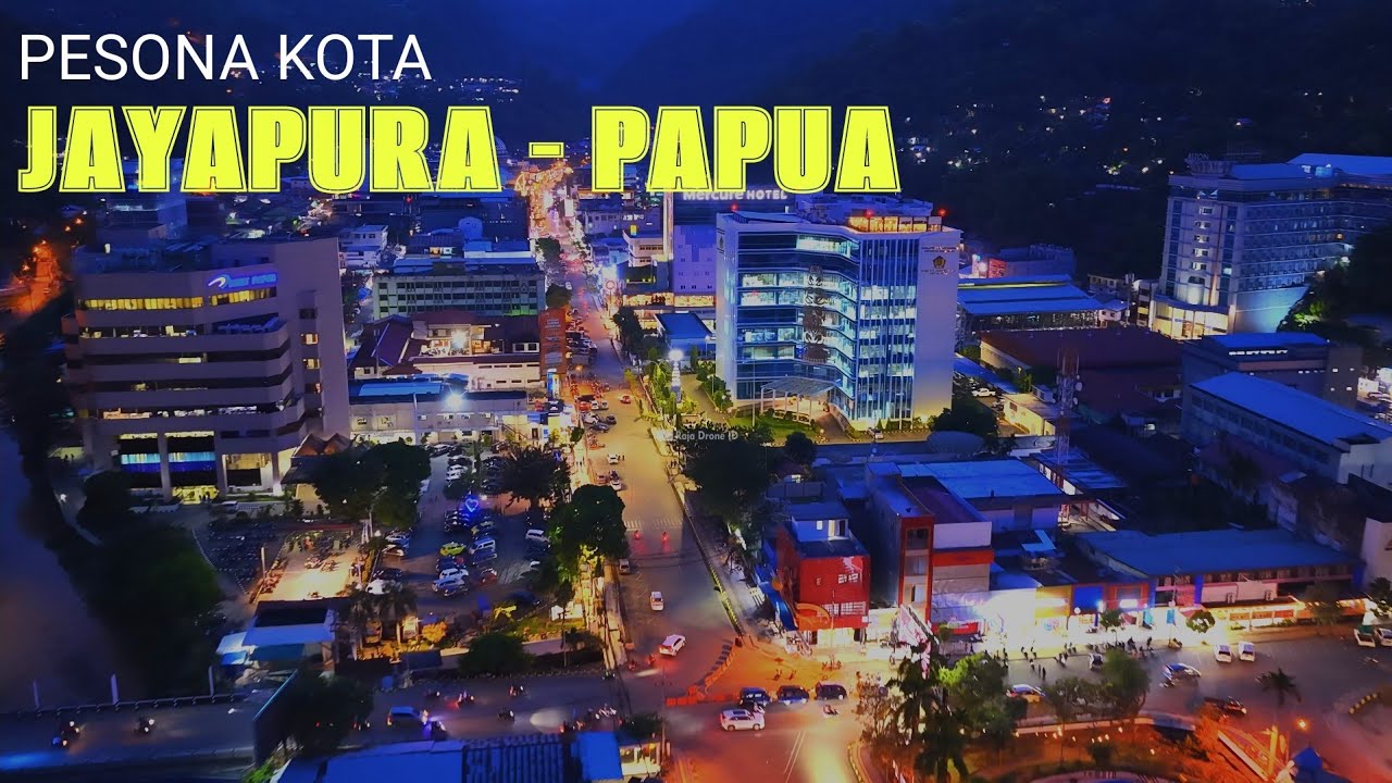 Pesona Kota Jayapura Papua Malam Hari dengan Drone