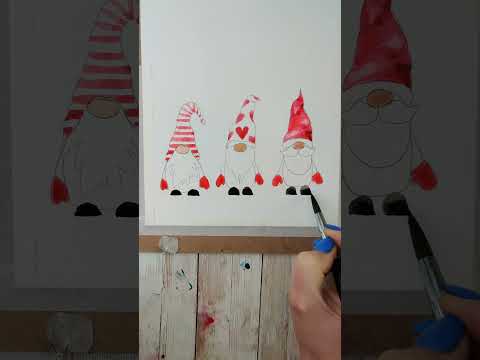 Gnome holiday card idea! #watercolor #holidaypainting #gnomes