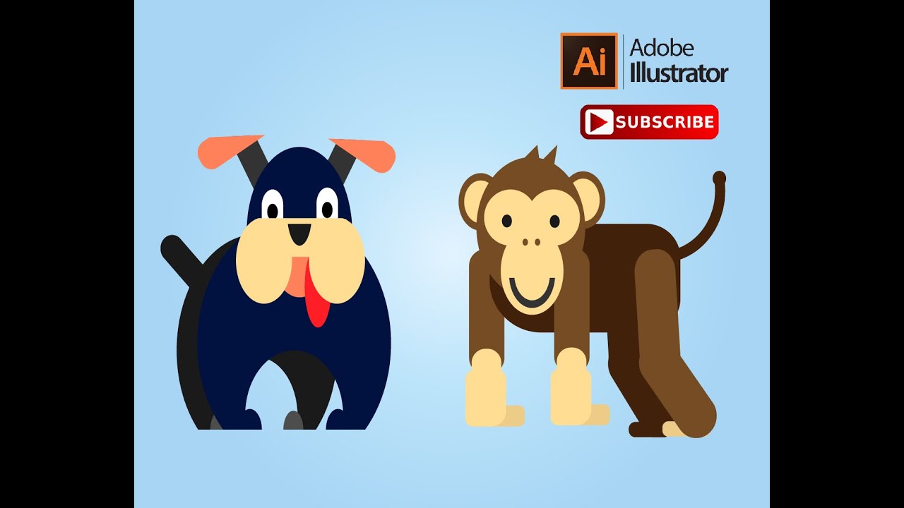 How to draw a dog and monkey .. Adobe Illustrator Tutorial