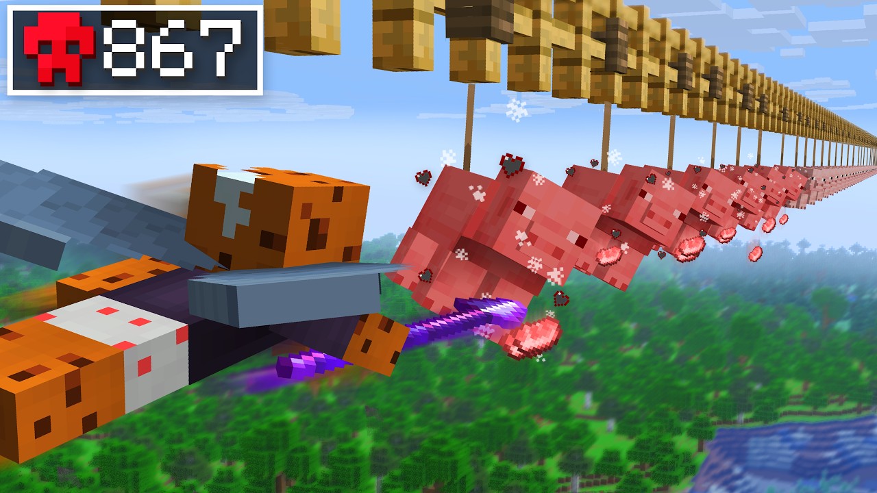 one shotting 1000 mobs in minecraft