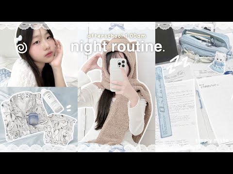 *PRODUCTIVE* 1:00AM school night routine 🐰☁️: stu(dying), trying to cook, korean skincare