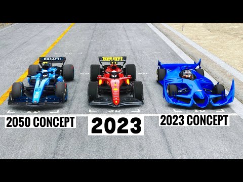 Ferrari F1 2023 vs Bugatti F1 2023 Concept vs Bugatti F1 2050 Concept  - Melbourne