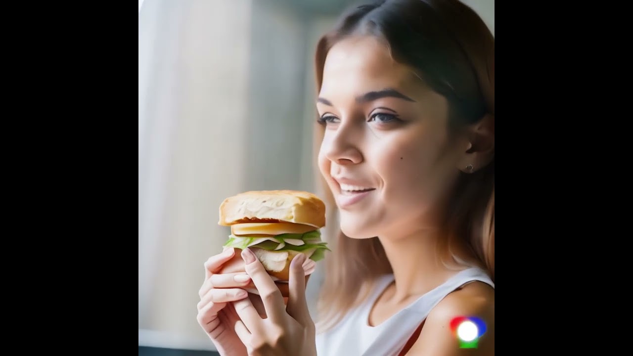 AI image of a woman eating a sandwich 🥪 in AI video