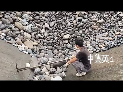 Barge unloads 4100 tons of river rock - relaxing video, relaxing smooth rock flow