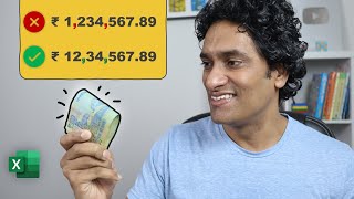 Indian Rupee Formatting in Excel - The right way to do it (₹12,34,567.89)