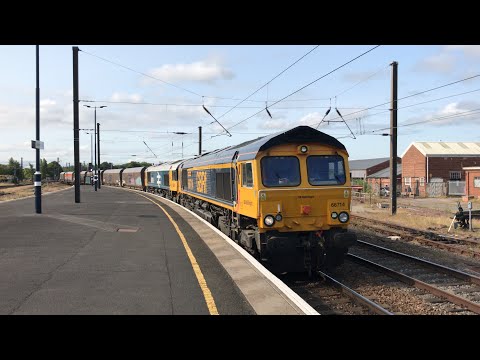 66714 “Cromer Lifeboat” + 66789 passes Darlington - 4S03 Doncaster Down Decoy to Killoch Colliery