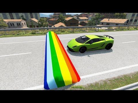 Super Cars vs Rainbow Speed Bump - BeamNG.Drive▶️