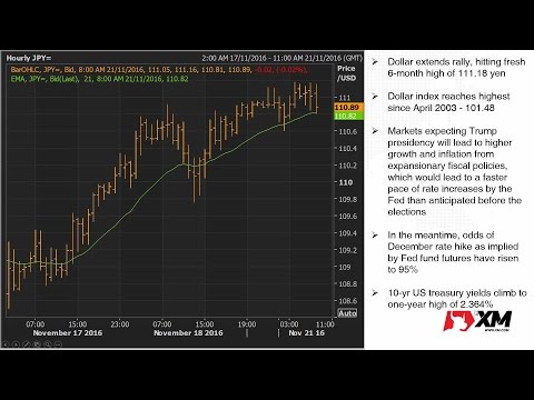 Forex News: 21/11/2016 - Dollar extends rally, climbs above 111 yen; oil up on OPEC optimism