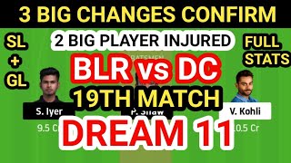 BLR vs DC Dream 11 Team Prediction, BLR vs DC Dream 11 Team Analysis, BLR vs DC 19th Match Dream 11