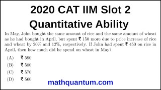 Question 11 2020 CAT IIM Quantitative Ability Slot 2 In May, John bought the same amount of rice