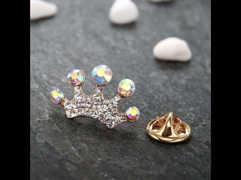 Rhinestone Crown Lapel Pin Gold Tiara Brooch