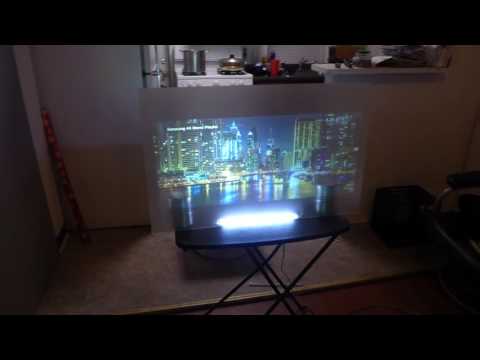 NEW INVISIBLE PROJECTION SCREEN NO LUMEN GLARE, LIGHTS ON AND OFF TEST DEMONSTRATION!