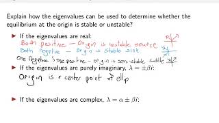 Summary of Stability and Eigenvalues
