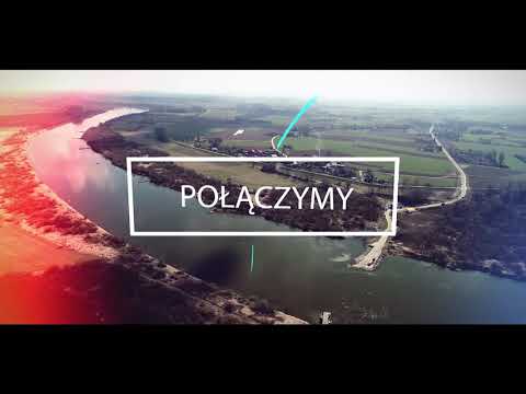 Napis połączymy w białej ramce. W tle rzeka oraz zabudowania - widok z lotu ptaka