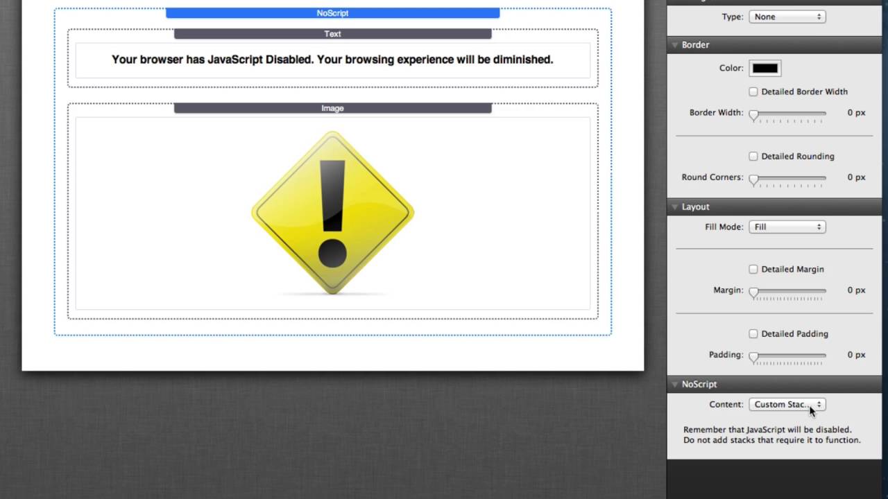 NoScript Stack for RapidWeaver