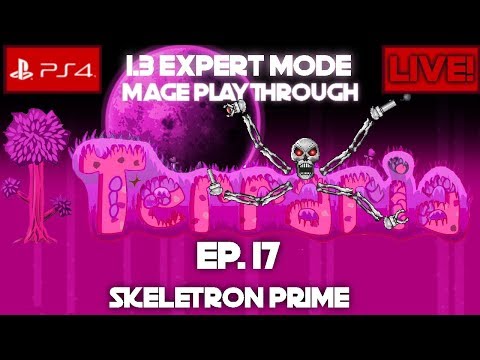 Terraria PS4 1.3 Expert Mode Mage Playthrough Ep. 17- Fighting Skeletron Prime!!!