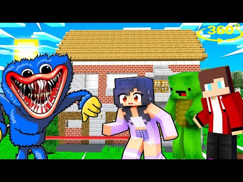 HUGGY WUGGY vs APHMAU, Maizen JJ & MIKEY in Security House Battle - Minecraft 360°