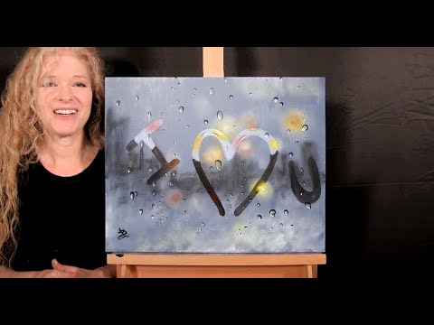 Learn How to Paint "RAINY DAY LOVE" with Acrylic Paint - Paint and Sip at Home - Fun Painting Lesson