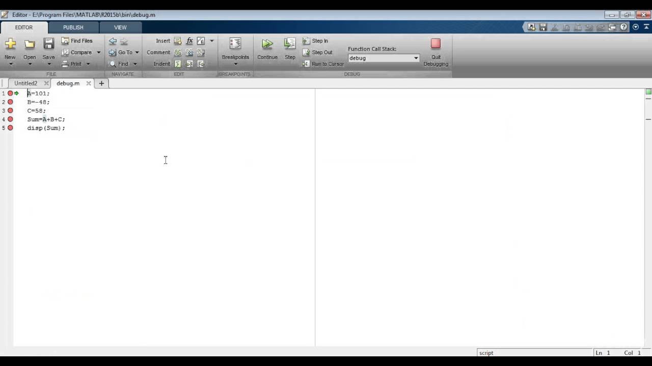 MATLAB 6.8 -Debugging M files