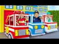 Super Rescue Team Police Car Ambulance And Fire Truck