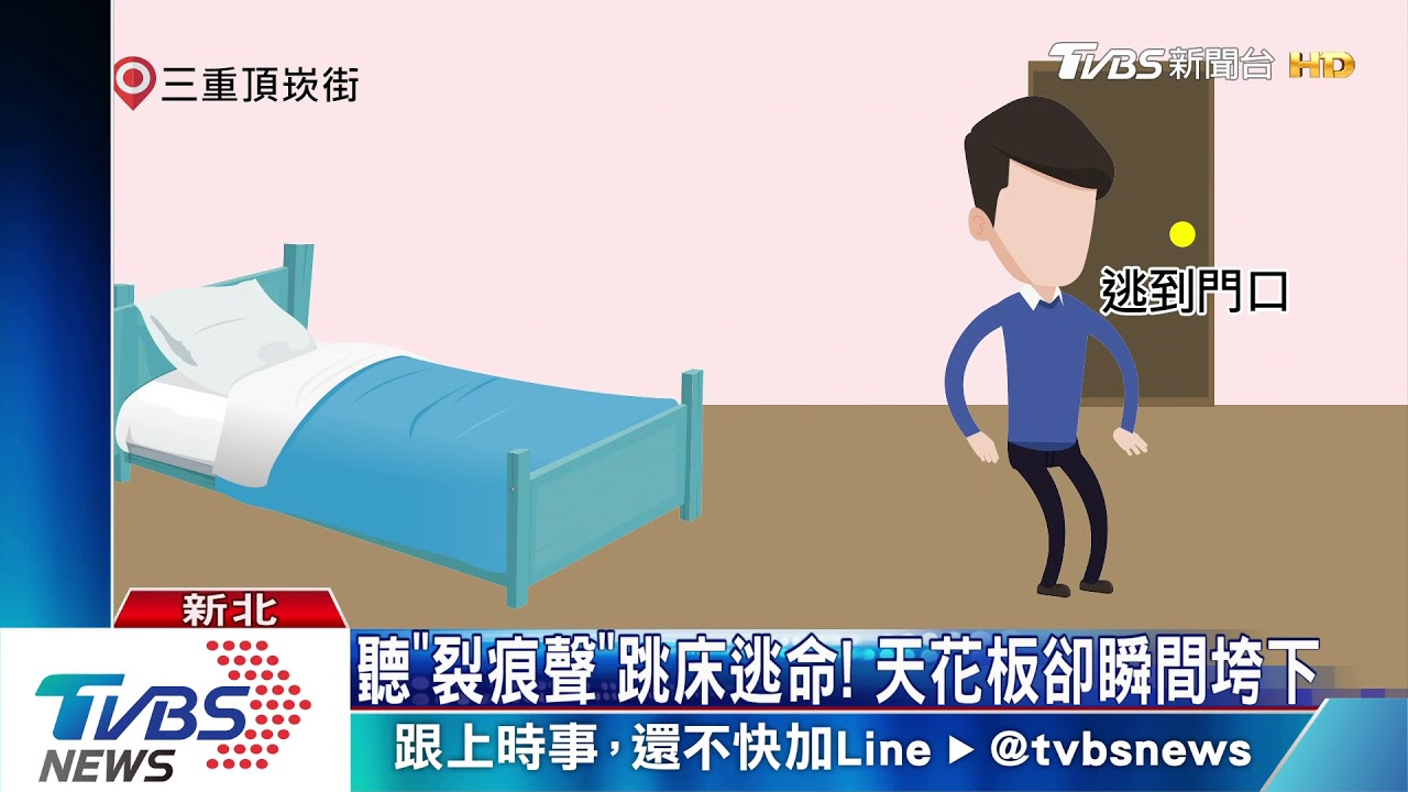 恐怖!睡覺天花板突垮 房客遭梁柱砸傷